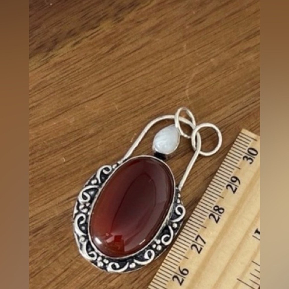 Carnelian Moonstone Pendant sterling silver 925 - Picture 3 of 4